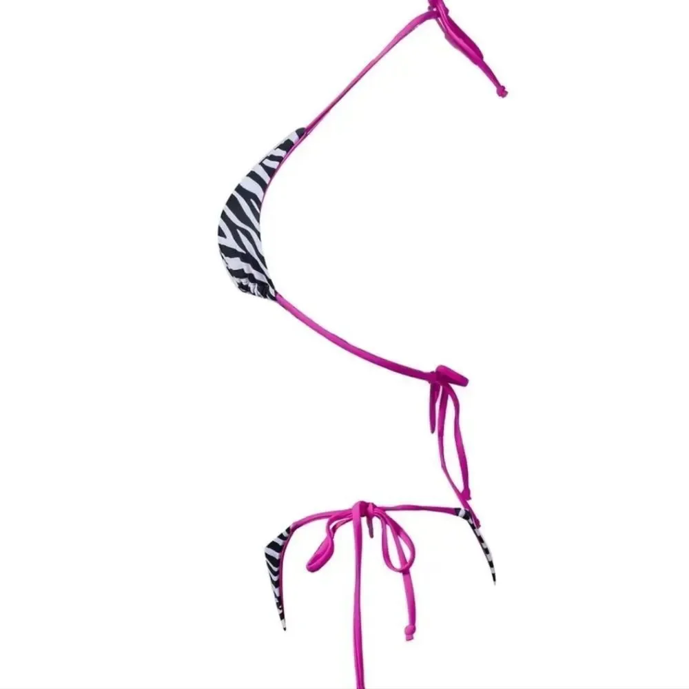 NEW ZEBRA CONTRAST PINK TRIM BIKINI SET - Picture 3 of 10